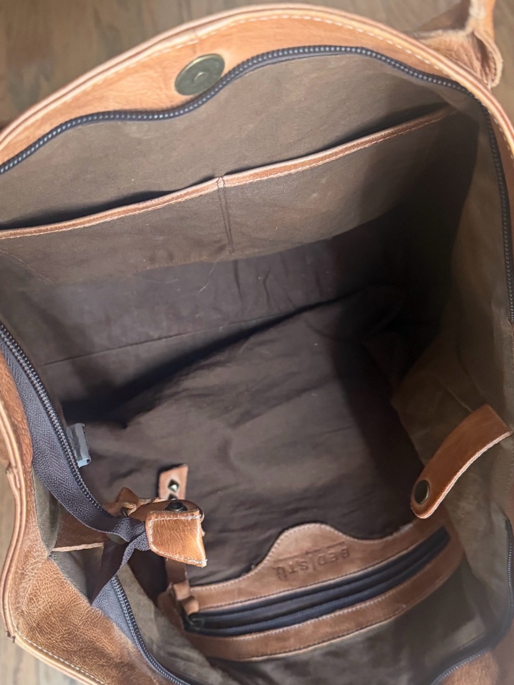 Bed Stu Distressed Dark Light Brown Large Leather Weekender Tote Pristine - Picture 9 of 9